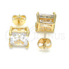 Oro Laminado Stud Earring, Gold Filled Style with White Cubic Zirconia, Polished, Golden Finish, 02.284.0015