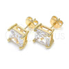 Oro Laminado Stud Earring, Gold Filled Style with White Cubic Zirconia, Polished, Golden Finish, 02.284.0015