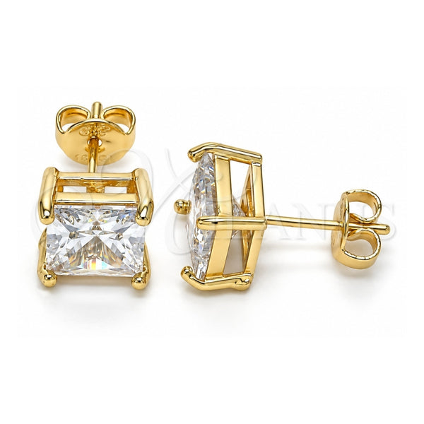 Oro Laminado Stud Earring, Gold Filled Style with White Cubic Zirconia, Polished, Golden Finish, 02.284.0015
