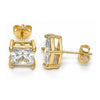 Oro Laminado Stud Earring, Gold Filled Style with White Cubic Zirconia, Polished, Golden Finish, 02.284.0015
