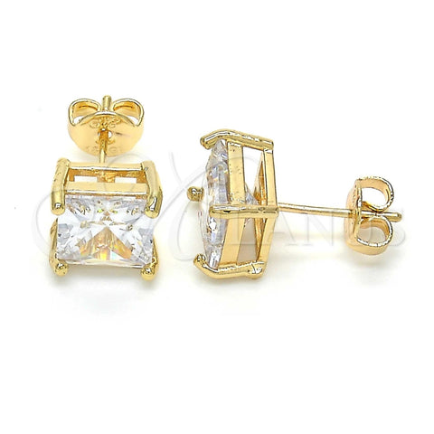 Oro Laminado Stud Earring, Gold Filled Style with White Cubic Zirconia, Polished, Golden Finish, 02.284.0015