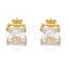 Oro Laminado Stud Earring, Gold Filled Style with White Cubic Zirconia, Polished, Golden Finish, 02.284.0016