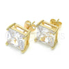 Oro Laminado Stud Earring, Gold Filled Style with White Cubic Zirconia, Polished, Golden Finish, 02.284.0016