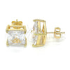 Oro Laminado Stud Earring, Gold Filled Style with White Cubic Zirconia, Polished, Golden Finish, 02.284.0016