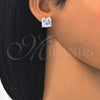 Oro Laminado Stud Earring, Gold Filled Style with White Cubic Zirconia, Polished, Golden Finish, 02.284.0017