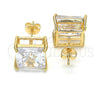 Oro Laminado Stud Earring, Gold Filled Style with White Cubic Zirconia, Polished, Golden Finish, 02.284.0017