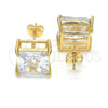 Oro Laminado Stud Earring, Gold Filled Style with White Cubic Zirconia, Polished, Golden Finish, 02.284.0017