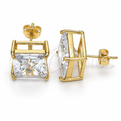 Oro Laminado Stud Earring, Gold Filled Style with White Cubic Zirconia, Polished, Golden Finish, 02.284.0017