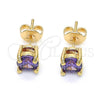 Oro Laminado Stud Earring, Gold Filled Style with Amethyst Cubic Zirconia, Polished, Golden Finish, 02.284.0010.3