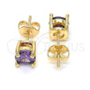 Oro Laminado Stud Earring, Gold Filled Style with Amethyst Cubic Zirconia, Polished, Golden Finish, 02.284.0010.3