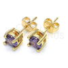 Oro Laminado Stud Earring, Gold Filled Style with Amethyst Cubic Zirconia, Polished, Golden Finish, 02.284.0010.3