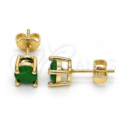 Oro Laminado Stud Earring, Gold Filled Style with Fern Green Cubic Zirconia, Polished, Golden Finish, 02.284.0010.5