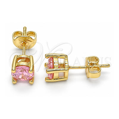 Oro Laminado Stud Earring, Gold Filled Style with Pink Cubic Zirconia, Polished, Golden Finish, 02.284.0010.6