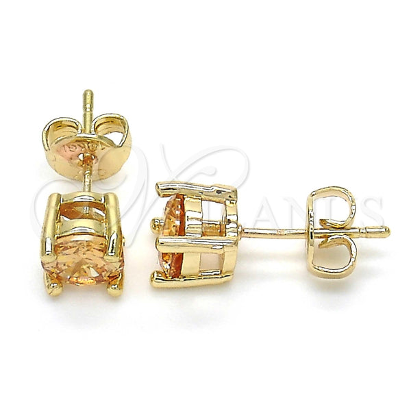 Oro Laminado Stud Earring, Gold Filled Style with Champagne Cubic Zirconia, Polished, Golden Finish, 02.284.0010.7