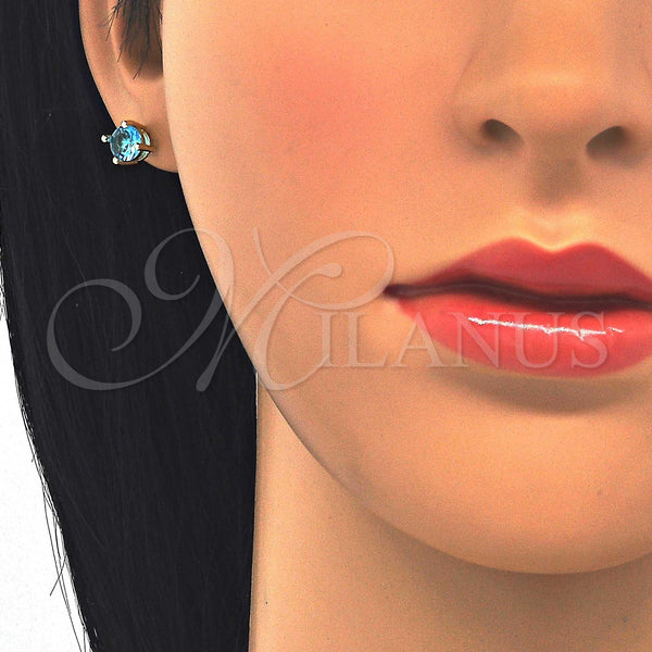 Gold Filled Ring — Stud Earring with Aqua Blue Cubic Zirconia Polished — alternate product view — SKU 123254 | Oro Laminado anillo — Stud Earring with Aqua Blue Cubic Zirconia pulido — SKU 123254
