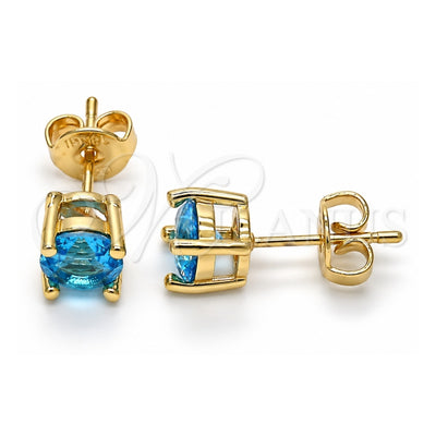 Oro Laminado Stud Earring, Gold Filled Style with Aqua Blue Cubic Zirconia, Polished, Golden Finish, 02.284.0010.10