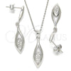 Sterling Silver Earring and Pendant Adult Set, with White Micro Pave, Polished, Rhodium Finish, 10.337.0001