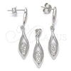 Sterling Silver Earring and Pendant Adult Set, with White Micro Pave, Polished, Rhodium Finish, 10.337.0001