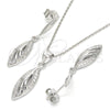 Sterling Silver Earring and Pendant Adult Set, with White Micro Pave, Polished, Rhodium Finish, 10.337.0002