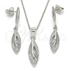 Sterling Silver Earring and Pendant Adult Set, with White Micro Pave, Polished, Rhodium Finish, 10.337.0002