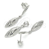 Sterling Silver Earring and Pendant Adult Set, with White Micro Pave, Polished, Rhodium Finish, 10.337.0002