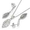 Sterling Silver Earring and Pendant Adult Set, Leaf Design, Polished, Rhodium Finish, 10.337.0003