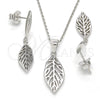 Sterling Silver Earring and Pendant Adult Set, Leaf Design, Polished, Rhodium Finish, 10.337.0003