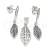 Sterling Silver Earring and Pendant Adult Set, Leaf Design, Polished, Rhodium Finish, 10.337.0003