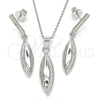 Sterling Silver Earring and Pendant Adult Set, with White Micro Pave, Polished, Rhodium Finish, 10.337.0004