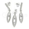 Sterling Silver Earring and Pendant Adult Set, with White Micro Pave, Polished, Rhodium Finish, 10.337.0004