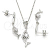 Sterling Silver Earring and Pendant Adult Set, Dolphin Design, with White Cubic Zirconia, Polished, Rhodium Finish, 10.337.0008