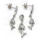 Juego de Arete y Dije de Adulto 10.337.0008 Plata Rodinada, Diseño de Delfín, con Zirconia Cubica Blanca, Pulido, Rodinado