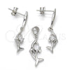 Sterling Silver Earring and Pendant Adult Set, Dolphin Design, with White Cubic Zirconia, Polished, Rhodium Finish, 10.337.0008