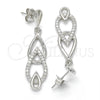 Sterling Silver Long Earring, Teardrop Design, with White Cubic Zirconia, Polished, Rhodium Finish, 02.337.0002
