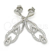 Sterling Silver Long Earring, Teardrop Design, with White Cubic Zirconia, Polished, Rhodium Finish, 02.337.0002