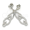 Sterling Silver Long Earring, Teardrop Design, with White Cubic Zirconia, Polished, Rhodium Finish, 02.337.0002