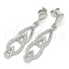 Sterling Silver Long Earring, Teardrop Design, with White Cubic Zirconia, Polished, Rhodium Finish, 02.337.0002