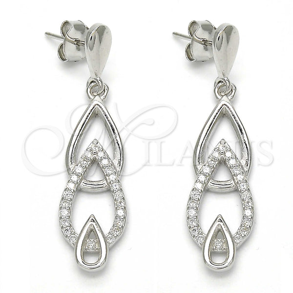 Sterling Silver Ring — Long Earring Teardrop Design with White Cubic Zirconia — main product view — SKU 123263 | Plata 925 anillo — Long Earring Teardrop diseño with blanco Cubic Zirconia — SKU 123263