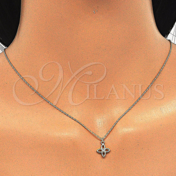 Sterling Silver Necklace — Pendant Necklace Flower Design with White Cubic Zirconia — alternate product view — SKU 123279 | Plata 925 collar — Pendant Necklace flor diseño with blanco Cubic Zirconia — SKU 123279