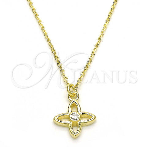 Sterling Silver Pendant Necklace, Flower Design, with White Cubic Zirconia, Polished, Golden Finish, 04.337.0007.1.16 (01 MM Thickness, 16 Inches Length)