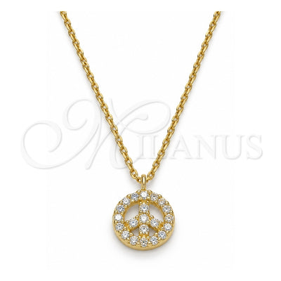 Sterling Silver Pendant Necklace, with White Cubic Zirconia, Polished, Golden Finish, 04.337.0008.1.16 (01 MM Thickness, 16 Inches Length)