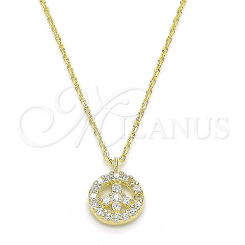 Sterling Silver Pendant Necklace, with White Cubic Zirconia, Polished, Golden Finish, 04.337.0008.1.16 (01 MM Thickness, 16 Inches Length)