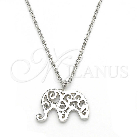 Sterling Silver Pendant Necklace, Elephant Design, Polished, Rhodium Finish, 04.337.0010.16 (01 MM Thickness, 16 Inches Length)