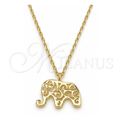 Sterling Silver Pendant Necklace, Elephant Design, Polished, Golden Finish, 04.337.0010.1.16 (01 MM Thickness, 16 Inches Length)