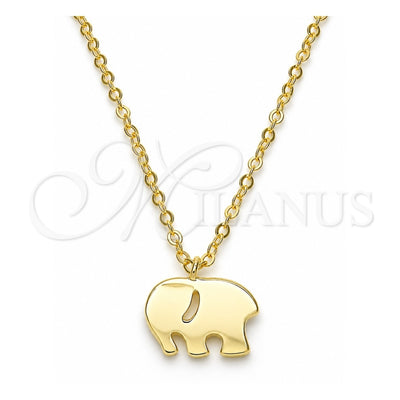 Sterling Silver Pendant Necklace, Elephant Design, Polished, Golden Finish, 04.337.0014.1.16 (01 MM Thickness, 16 Inches Length)