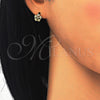Sterling Silver Stud Earring, Flower Design, with White Micro Pave, Polished, Golden Finish, 02.292.0010.1