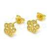 Sterling Silver Stud Earring, Flower Design, with White Micro Pave, Polished, Golden Finish, 02.292.0010.1