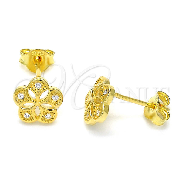 Sterling Silver Ring — Stud Earring Flower Design with White Micro Pave — main product view — SKU 123294 | Plata 925 anillo — Stud Earring flor diseño with blanco Micro Pave — SKU 123294