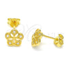 Sterling Silver Stud Earring, Flower Design, with White Micro Pave, Polished, Golden Finish, 02.292.0010.1