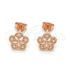 Sterling Silver Stud Earring, Flower Design, with White Micro Pave, Polished, Rose Gold Finish, 02.292.0010.2